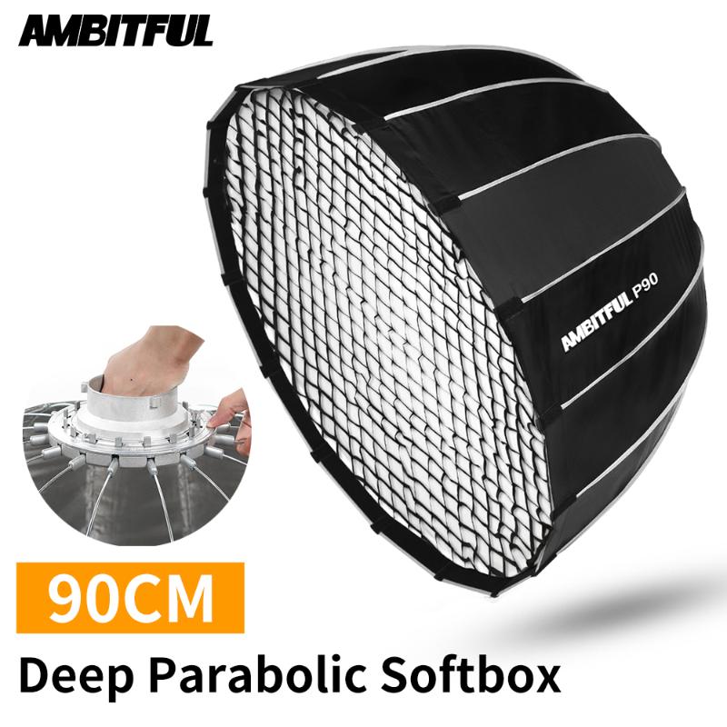 

AMBITFUL Portable P90 90CM Quickly Fast Installation Deep Parabolic Softbox with Honeycomb Grid Bowens Flash Speedlite Softbox
