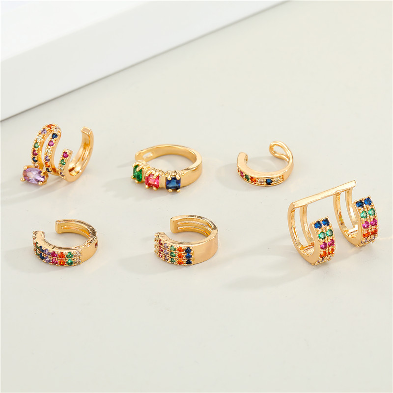 

1 PC Metal Without Piercing Rainbow Zircon Earring For Women Bohemian Colorful Rhinestone Irregular Ear Clip Cartilage Earrings