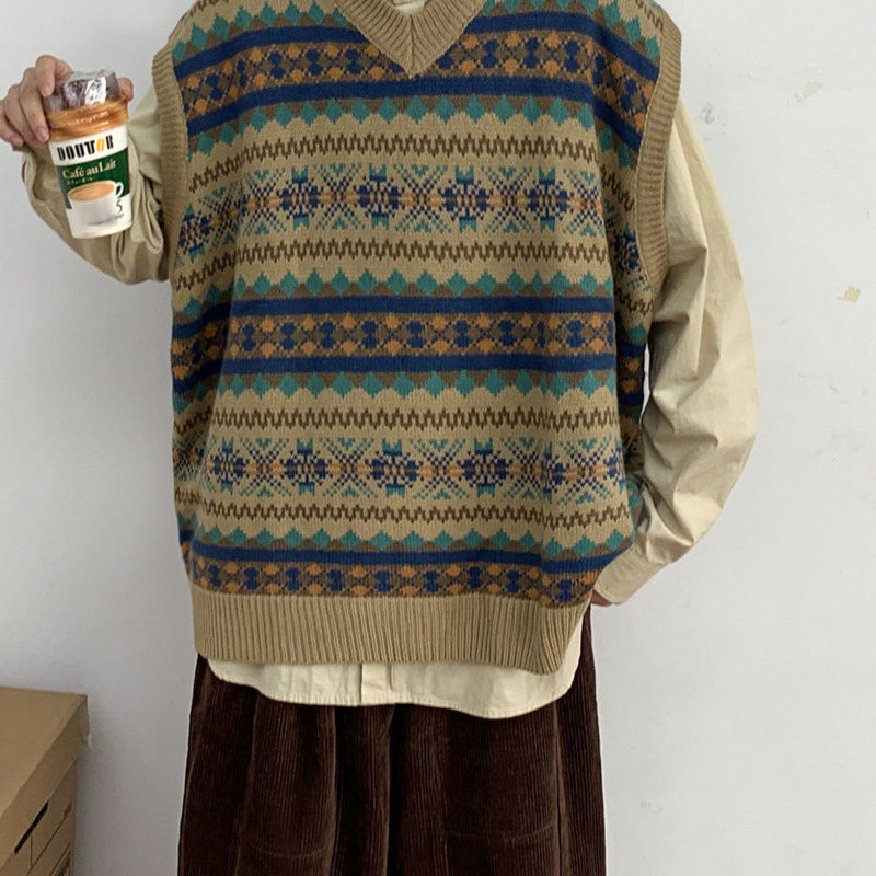 

Men's sweater 2020 autumn new slim solid color sleeveless knit vest and knit bottom sweater casual fashion youth men's wear, Khaki