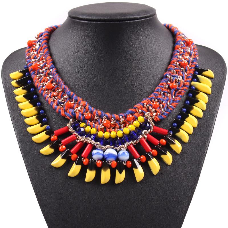 

New Design Fashion Brand String Braided Chain Pendant Choker Necklace for Women Elegant Chunky Colorful Vintage Necklace Jewelry