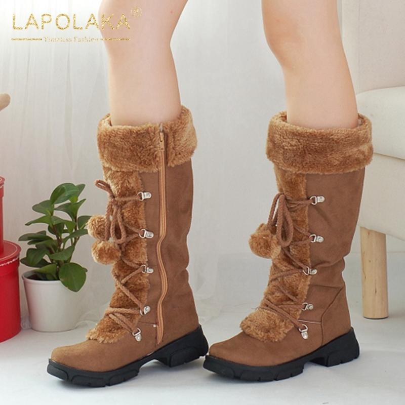 

Lapolaka New Fashion 2020 Big Size 43 Add Fur Snow Boots Woman Shoes Chunky Heels Platform Comfortable Warm Winter Boots, Beige
