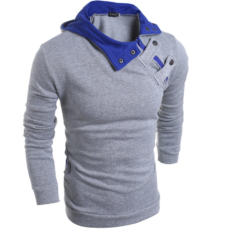 

2020 autumn winter mens fashion Hooded sweater casual men's Solid color Oblique collar pullover Long sleeve warm sweater Tops, Dark grey