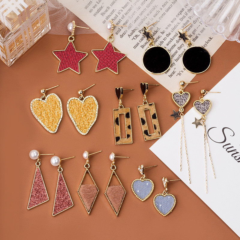 

Korean Heart Round Star Tassel Pendant Earrings For Women Girls Fashion Geometric Charms Stud Ear Jewelry Gifts