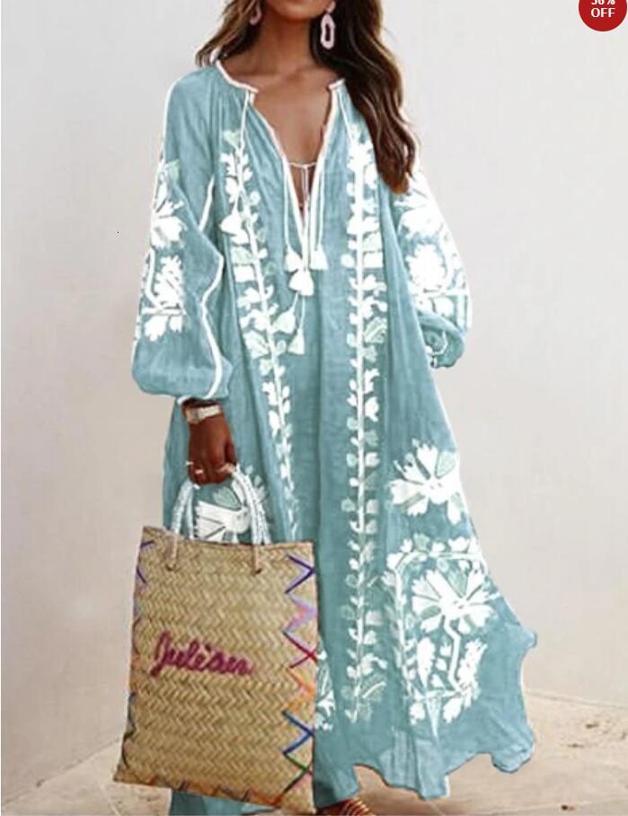 

High Quality Feather Printed DIY Straps More Floral Casual Maxi Dresses Women