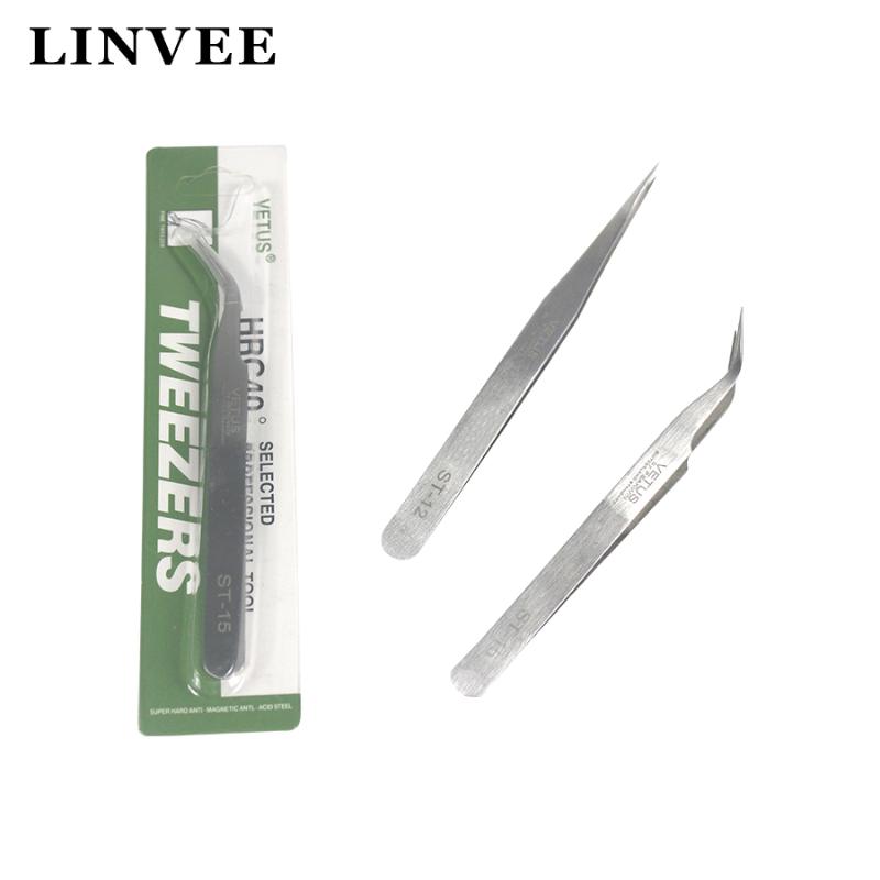 

2 Pcs Eyelash Extension Tweezers Repair Eyebrow Eyelashes Curved Straight Tip Precision Stainless Steel Hand Picking Tools Sets