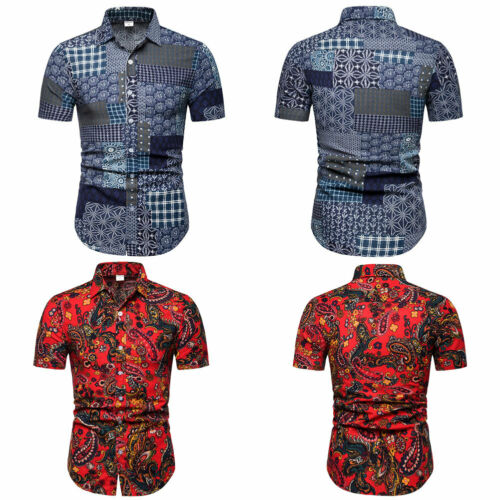 

Stylish Hot Sale Men's Print Short Sleeve Turn-down Collar Shirts Tops Gentlemen Summer Daily Casual Comfortable Clothing -5XL, As pictures show