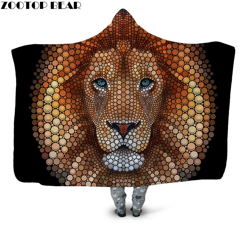 

Lion 3D Print Fashion Animal Wearable Hooded Blanket Adult Cover Casual Fleece Blanket Home Youth Office Bedspread Anime Quilts