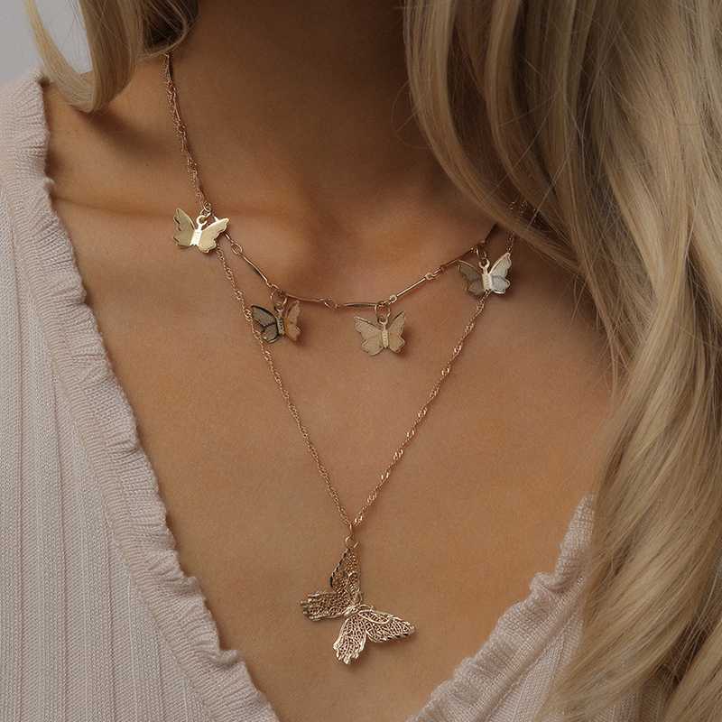 

European And American Creative Wild Fashion Multi-Layered Necklace Ins Style Butterfly Pendant Necklace