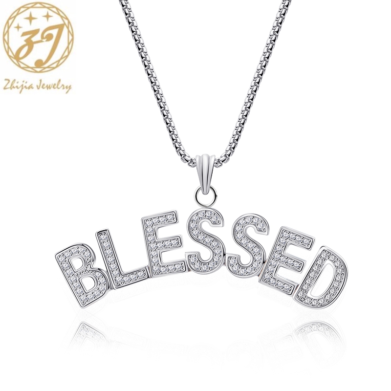 

Zhijia fashion jewelry unisex shiny crystal rhinestone blessed pendant necklace for women men party gifts