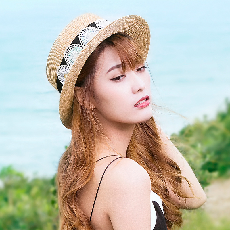 

Sedancasesa 2020 Fashion Sun Hats for Women Ladies Flat Boater Hat Vacation Sun Hats Summer Beach Straw Hat Crochet, Natural 57cm