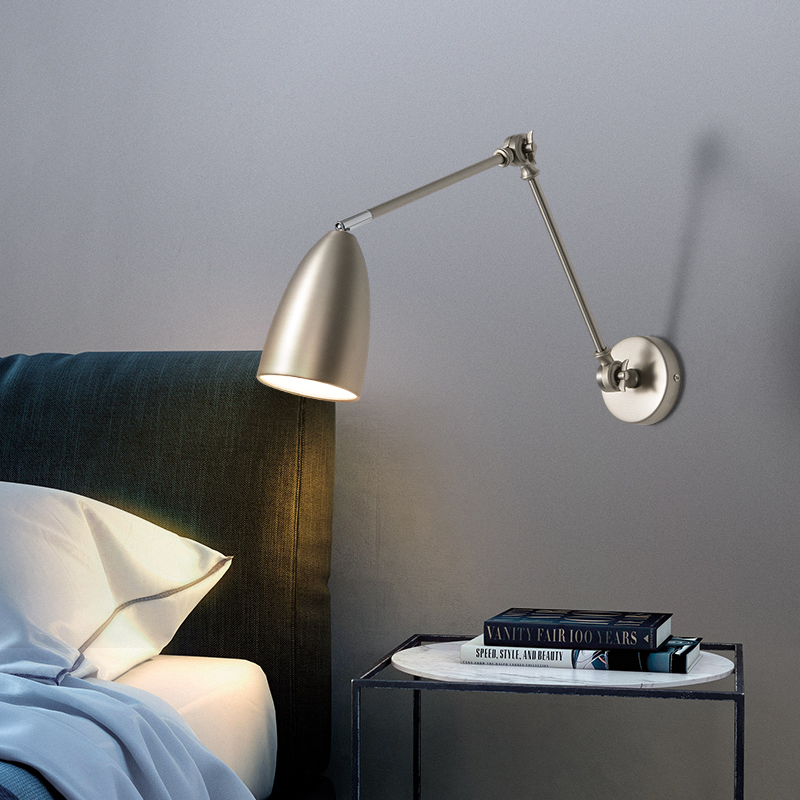 With Rocker led Wall Lamp Bedroom Bedside Light Nordic Retractable Folding Long Arm Study Reading Wall Lights Industrial Wind Sconces-image-590969731