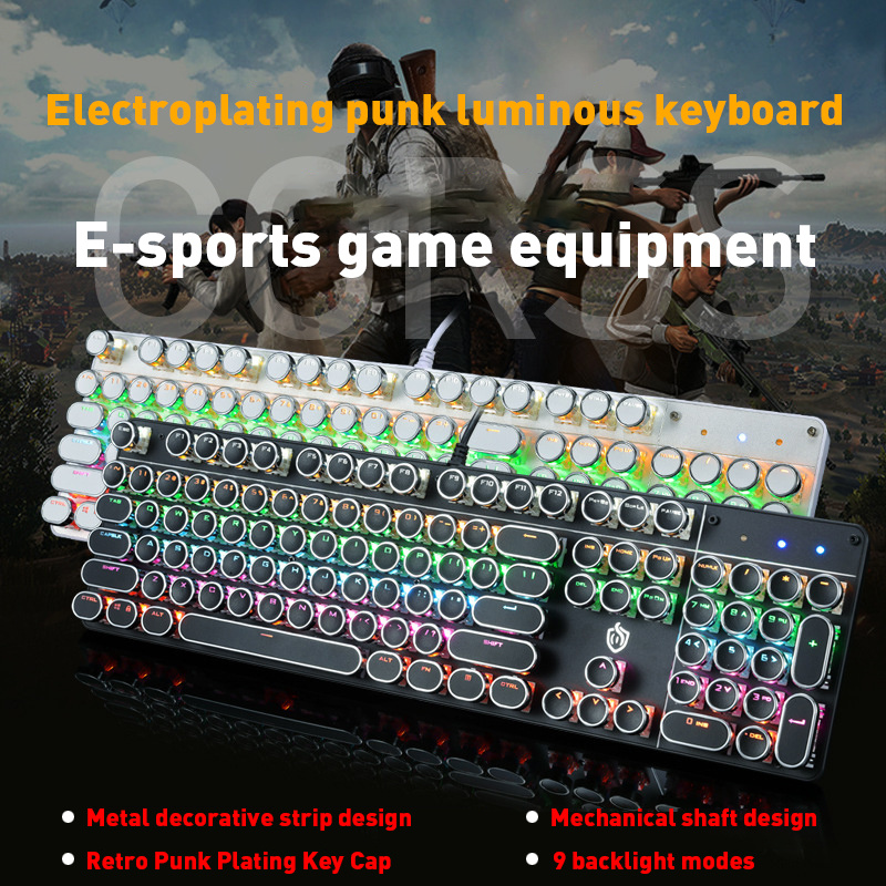 

Hotsale Punk Mechanical Keyboard 104-Key Metal Backlit Computer Wired Keyboard Green Axis#HJK900