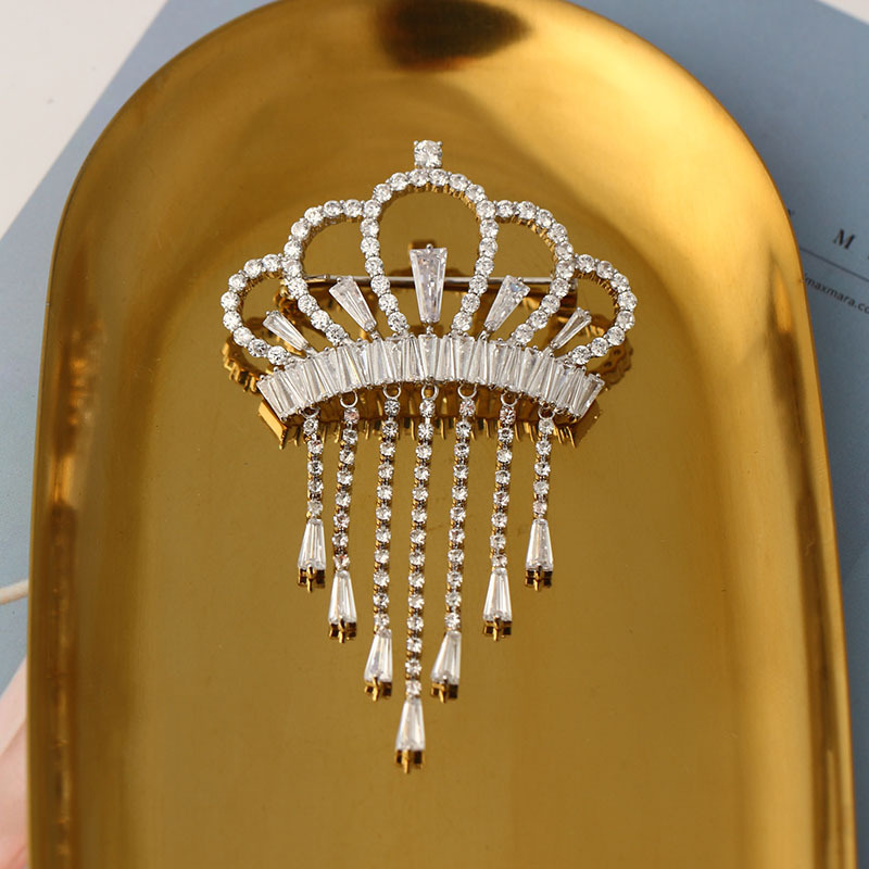 Charming Women Pins Brooches White Gold Plated Crown Tassels Brooch Pin for Men Women for Party Wedding Nice Gift