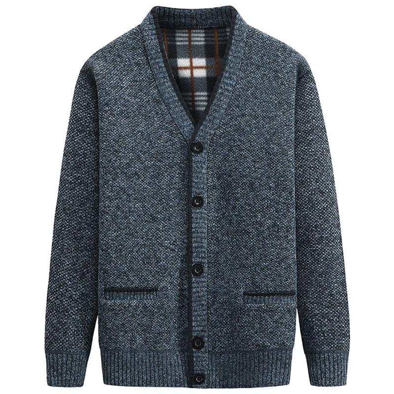 

Sweater Men V-Neck Solid Slim Fit Knitwear Mens Sweaters Cardigan Male Tops Thick Warm Knitted Sweater Jackets Coats, White