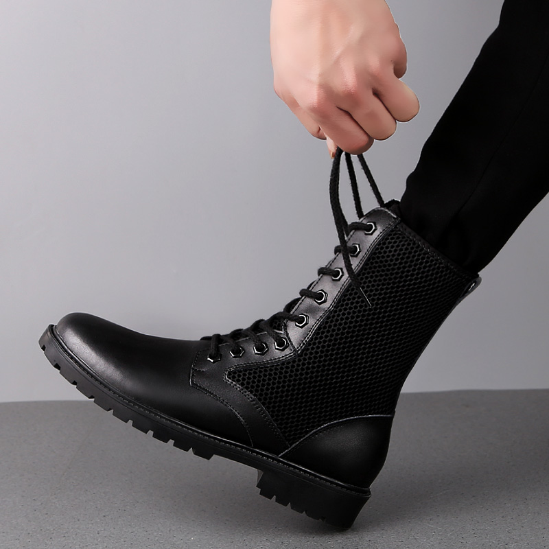

Fashion Winter shoes Design Genuine Leather Mens Ankle Boots High Top Dress Shoes Outdoor Breathable Men Black Boots