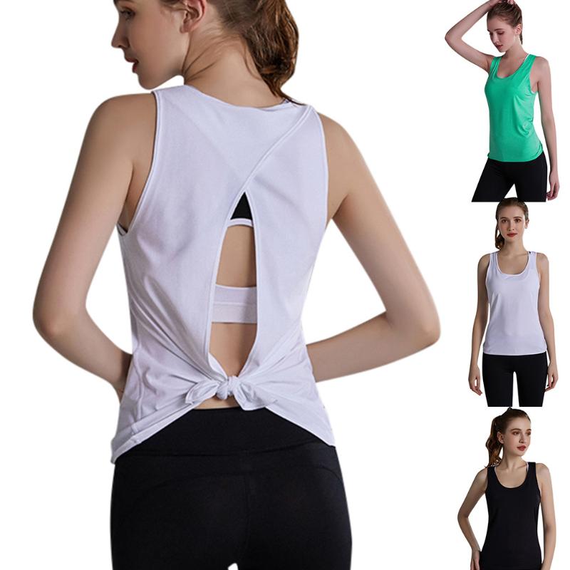 

CHAMSGEND Summer Women's Yoga fitness tie knot vest fashion casual comfortable breathable sports fitness running shirt, Black