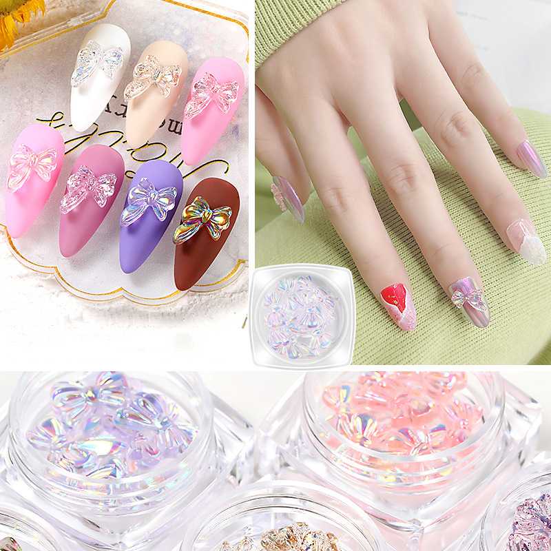 

8pcs 3D Bow-knot Shiny Nail Art Decorations Multi Size Plating Crystal Glue Rhinestone DIY Colorful Polish Manicure Decorations