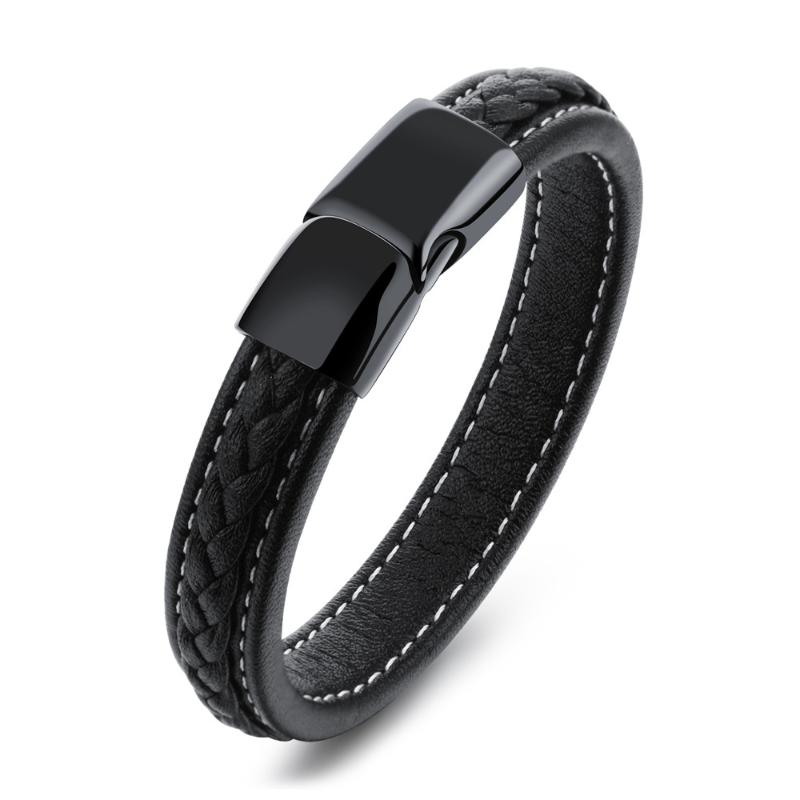 

Hot Luxury Trendy Style Stainless Steel Cattlehide Black Color Braided Rope Bracelet Men New Fashion Bracelets Jewelry Gift
