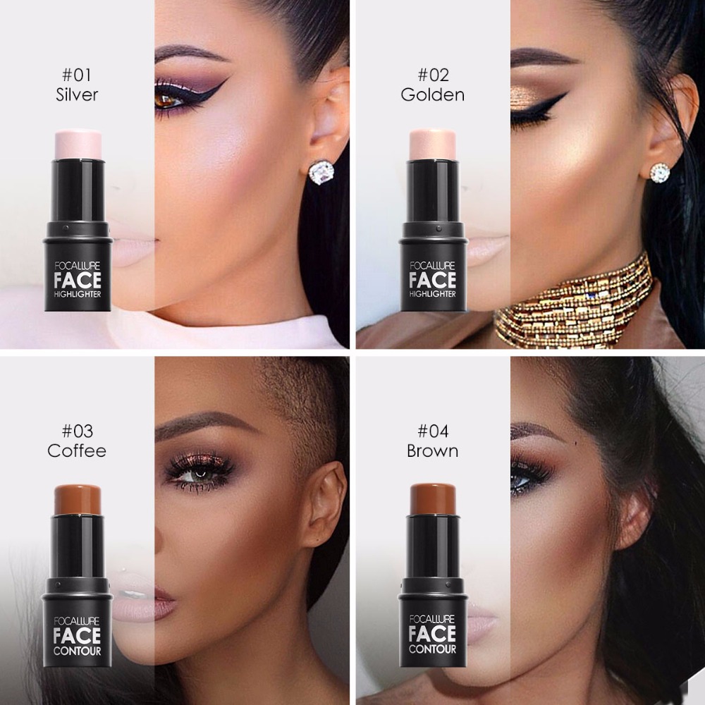 

Focallure Highlighter Bronzer Stick Shimmer Highlighting Cream Waterproof Long Last Face Makeup Concealer Sticks 4 Color