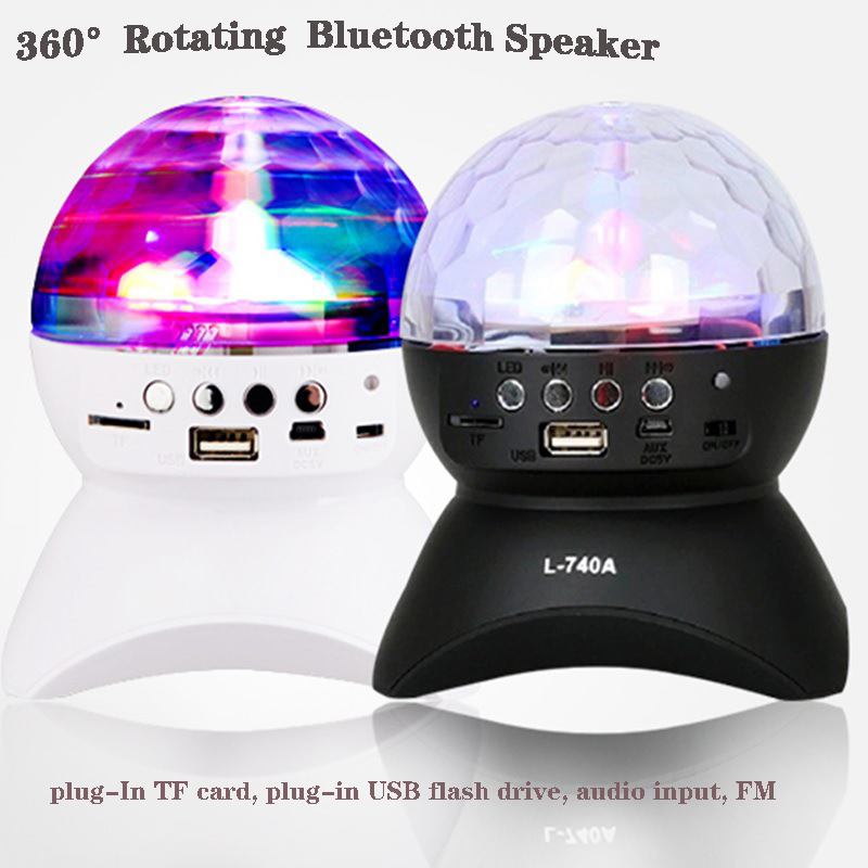 

Mini LED Bluetooth Speaker Wireless Bluetooth Square Dance Audio Crystal Colorful Light 360 Rotating Stage Lamp USB Interface TF