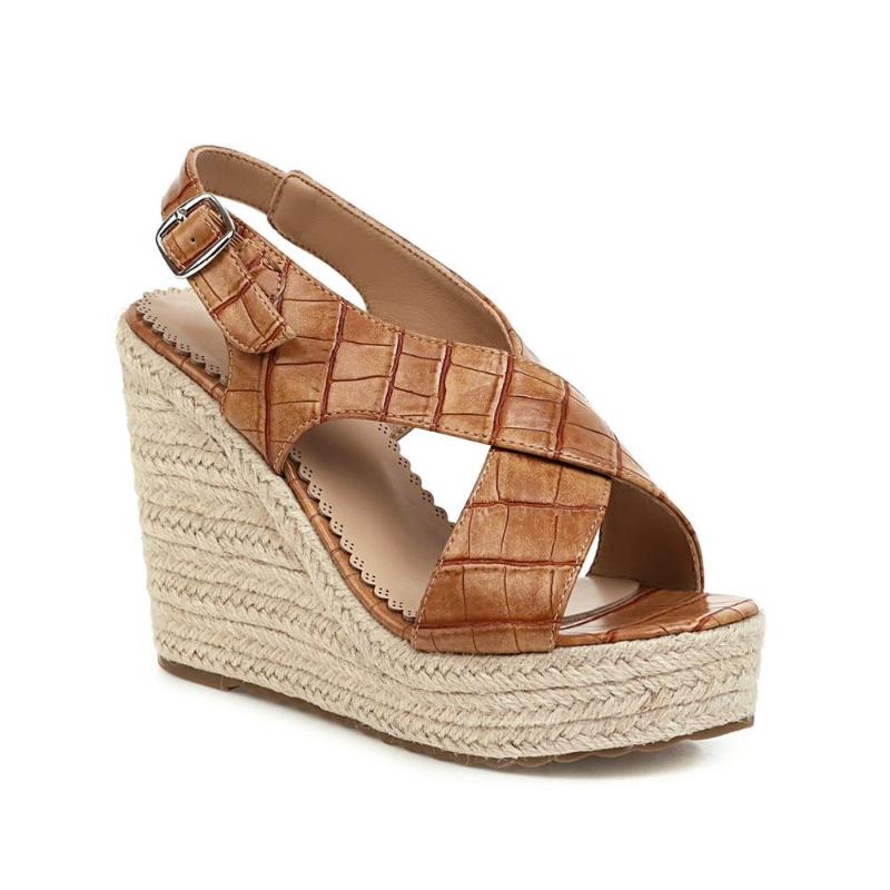 

Kmeioo Women Summer Wedge Sandals Female Platform Bohemia High Heel Open Toe Sandals Fashion Ankle Buckles Ladies Shoes, Black