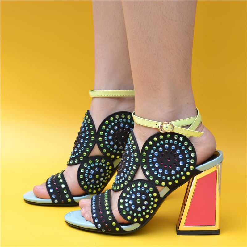 

Strass Bling Bling High Heel Sandals Crystal Women Wedding Sandals Chunky Heel Summer Shoes Ankle Belt Designer Gladiator Shoes, Black