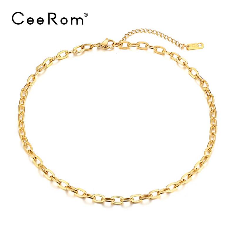 

CeeRom 14in+2in Link Chain Necklace For Women Stainless Steel Gold Color Choker Necklaces Fashion Jewelry Gifts Collares