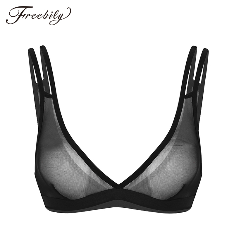 

Womens Lingerie Bras Sleeveless See Through Mesh Wire-free No Pad Bra Top Bralette Lady Female Transparent Punk Club Streetwear, Black