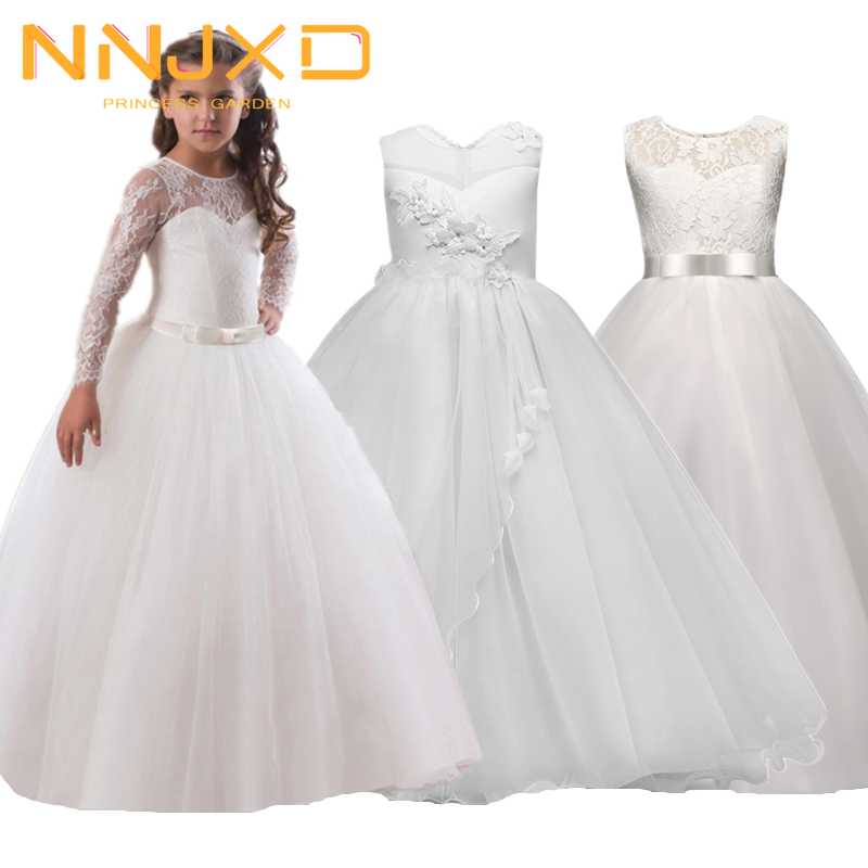 

White Wedding Floral Girls Dress Ceremony Prom Gown First Communion Dress Lace Elegant for Girls Princess Frocks Dresses