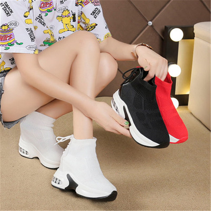 

Autumn Sock Ankle Boots Women Sneakers Female Increased 9cm Wedges Sport Dad Shoes For Women Comfortable Chunky Sneakers Black, Red