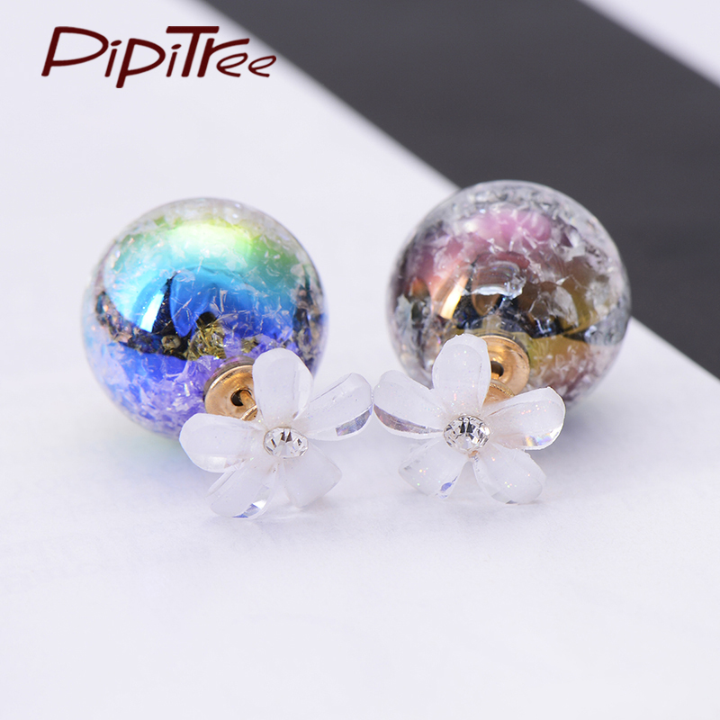 

Korean Fashion Hot Sale Flower Earrings For Women Summer Jewelry Double Crack Ball Stud Earrings Pusety Brincos To Wedding Party
