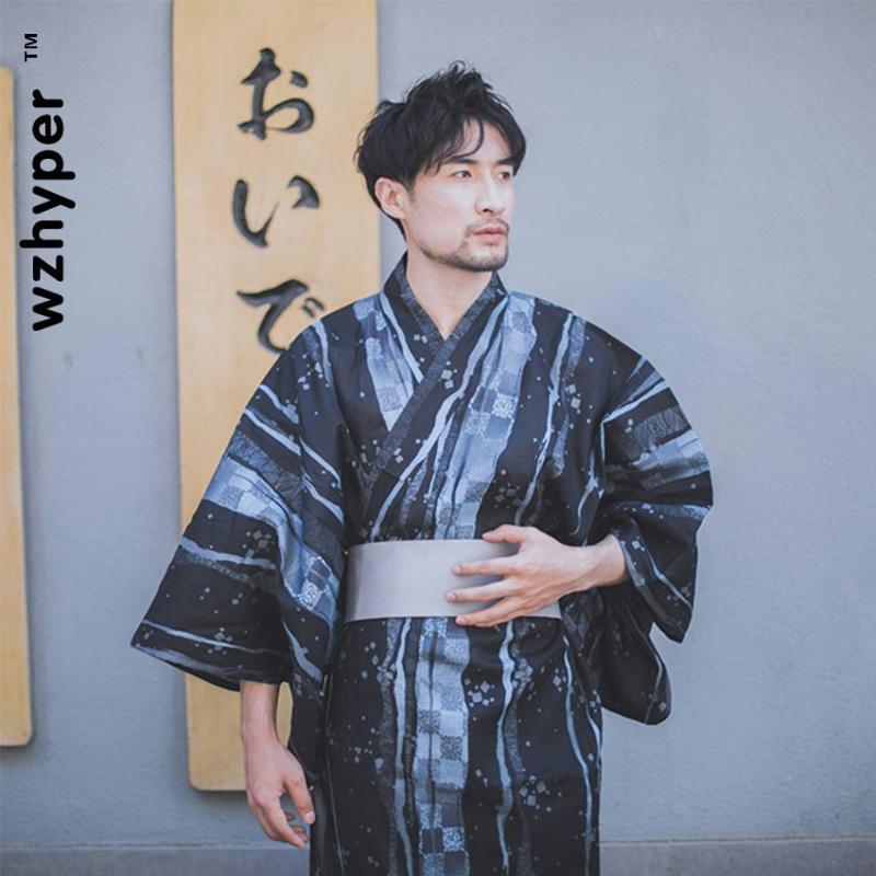 

11 Colors Kimono Suit Traditional Japanese Male Kimono with Obi Belt Men's Cotton Bath Robe Yukata Men's Sleepwear