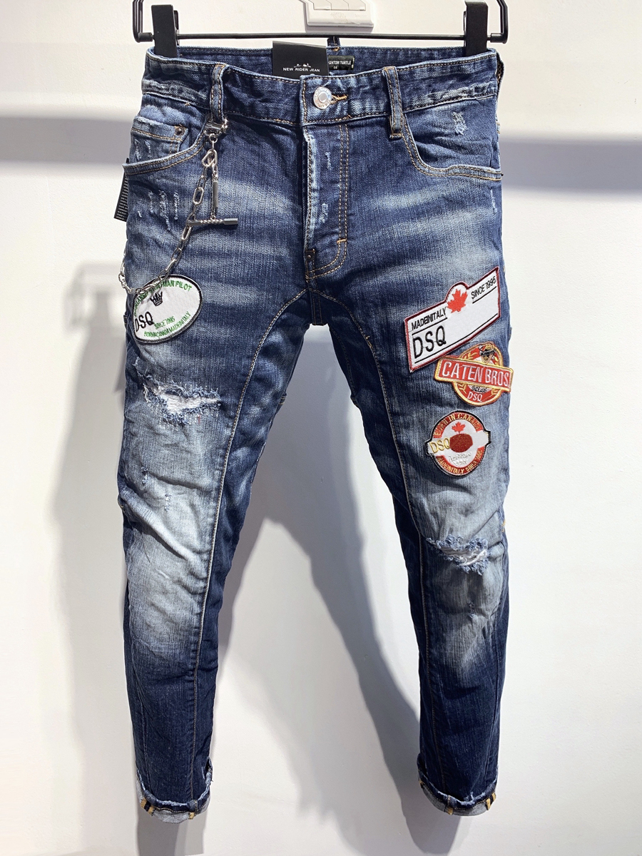 

DSQ Jeans Mens Luxury Designer Jeans Skinny Ripped Cool Guy Causal Hole Denim Fashion Brand Fit Jeans Men Washed Pants 61268, As picture