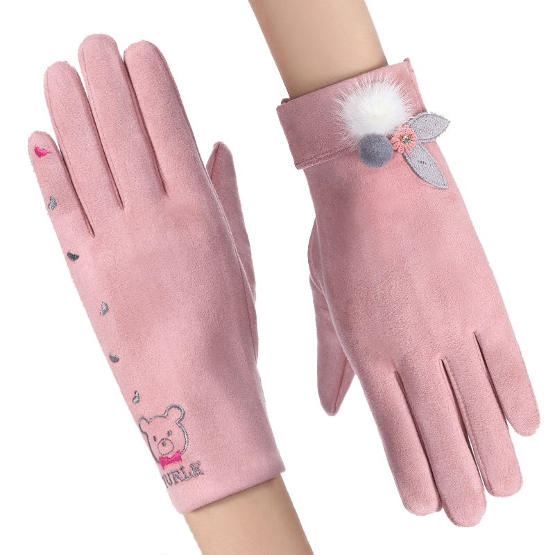 

Suede Windproof Touch Screen Gloves Winter Women Keep Warm Cycling Outdoor Gloves Cute Lovely Female Cold Protection
