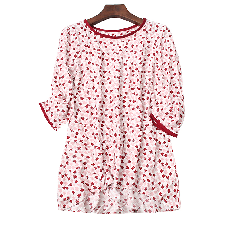 

Autumn women fashion loose plus size snowflake print three quarter sleeve casual tunic female vintage England style t-shirt, Blue