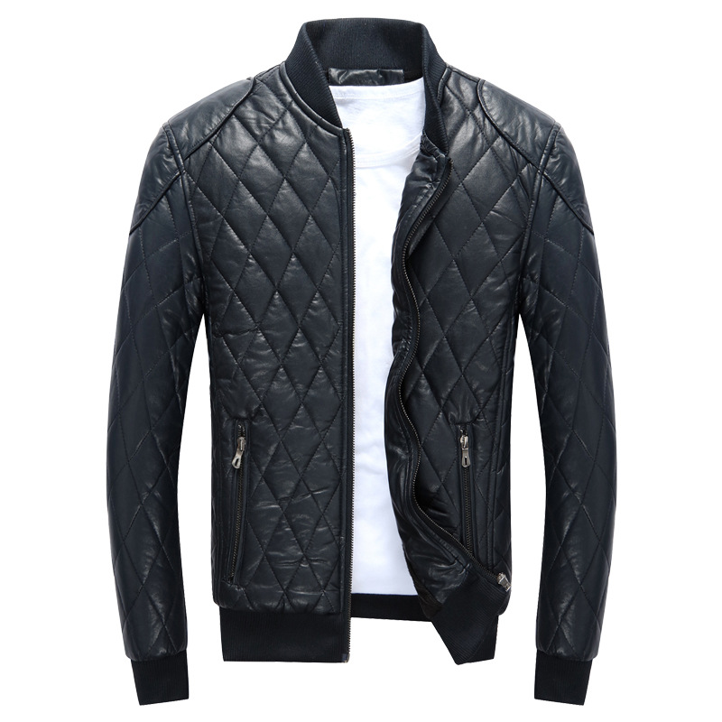 

Men's Leather Jackets Stand Collar Thick Warm Motorcycle Bike Riding Faux Jacket, Black