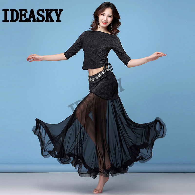 

sexy belly dance costume set women competition bellydance oriental professional top and skirt dress set practice dancewear, Black top skirt