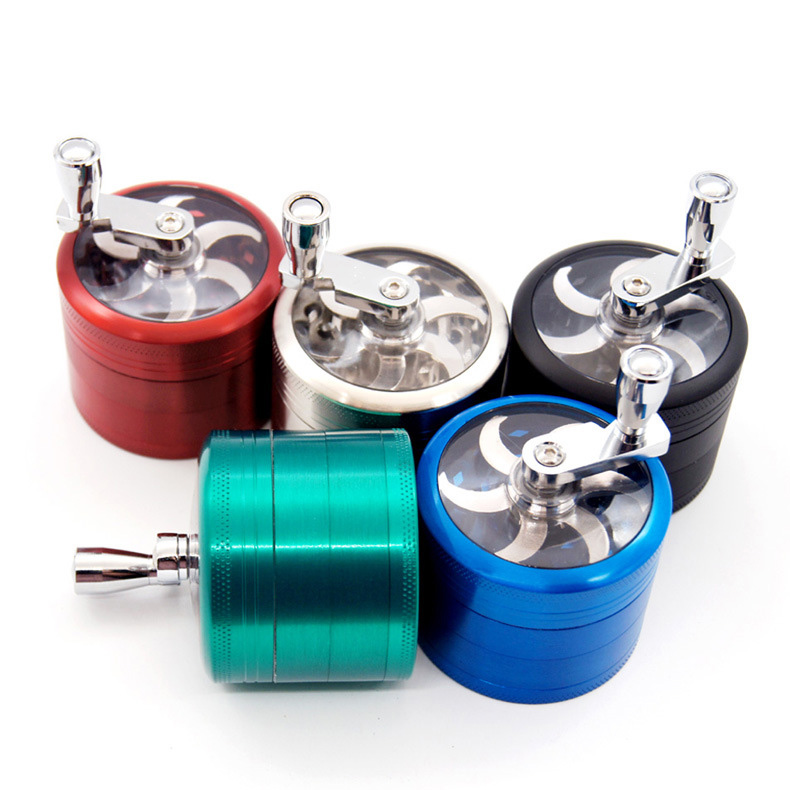 

Smoking Accessories 55mm Hand Crank Tobacco Herb Grinder 4 Layers Zinc Alloy Grinders igarette Spice Crusher With Handle Sharpstone