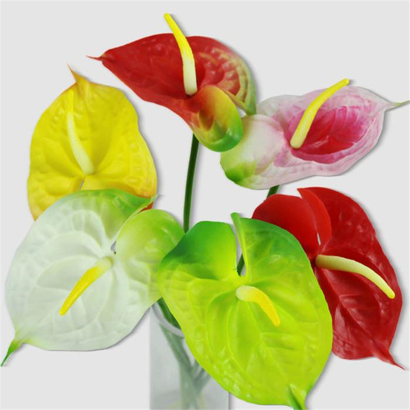 

30pcs Plastic Anthurium Flower Artificial Red Lily Flowers for Christmas Party Home Floral Decoration 6 Colors, Green