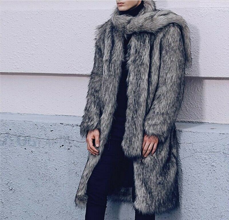 

Men' Faux Jacket Overcoat Trench Coat Thicken Winter Warm Outwear New, Gray