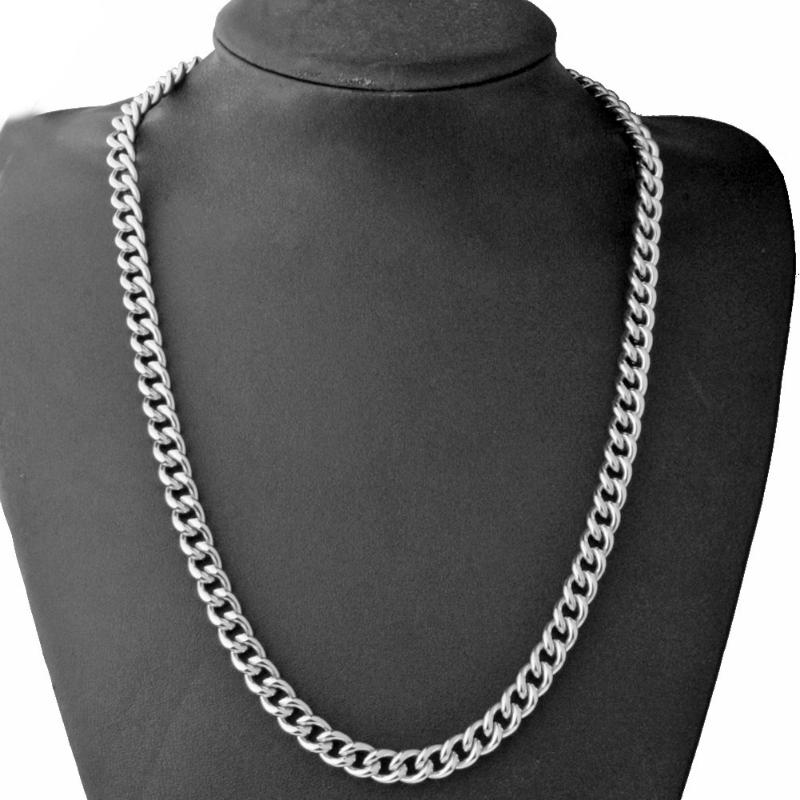 

Tisnium Silver Color Men's Necklace Bracelet Curb Cuba Link Chain Stainless Steel Choker Punk Hip Hop Jewelry Waterproof 9mm