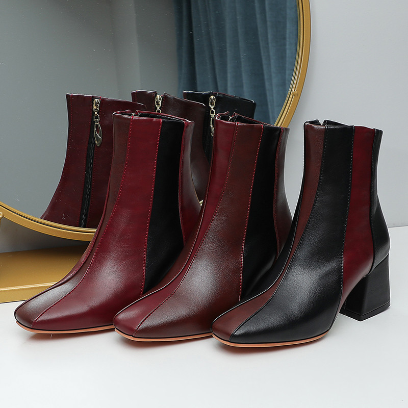 

YMECHIC 2020 Winter Vintage Square Toe Patchwork Block High Heels Ankle Boots Female Retro Gothic Booties Womens Shoes Big Size, Black