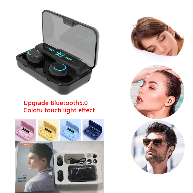 

TWS Wireless bluetooth 5.0 Headphone Touch Earphones Stereo Dual Ear HD Call Led Power Display With Power Bank IPX5 Waterproof Earphone, Deep blue