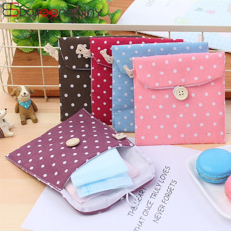 

BalleenShiny Sanitary Napkin Towel Mini Storage Bag Portable Pouch Organizer Holder Ins Wave Dots Makeup Key Cards Container