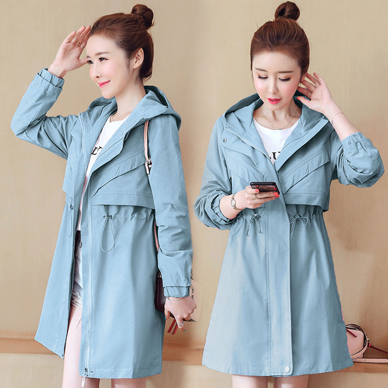 

Casual Hooded Trench Coat For Women Autumn Long Sleeve Windbreaker Coat Fashion Zipper Student Basic Outerwear Plus Size 3XL 103, Blue