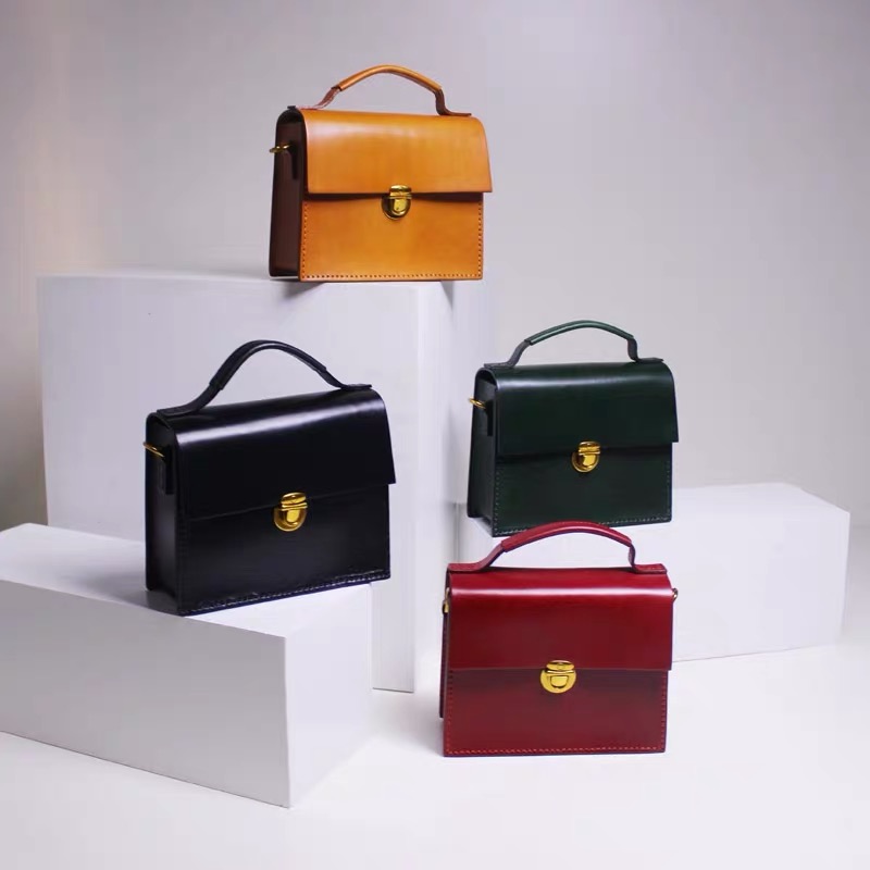 

Japan Preppy Style Handmade Genuine Cow Leather Female Mini Top-handle Solid Handbag Women Messenger Bag Lady Small Shoulder Bag, Black