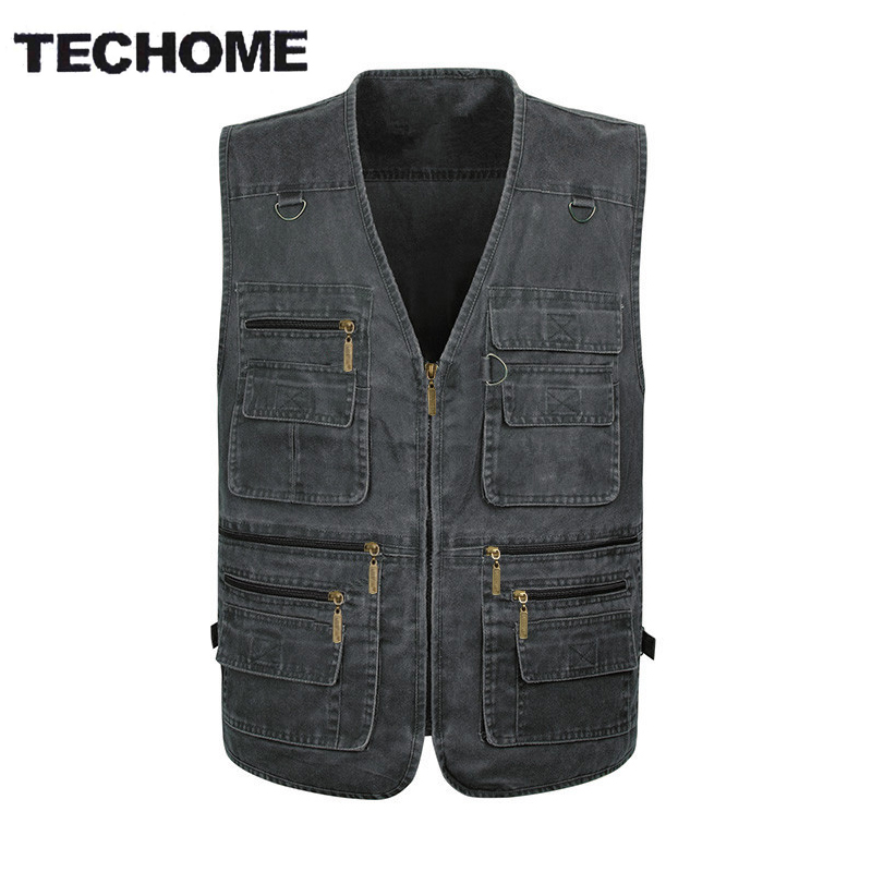

2020 Summer casual men vest sleeveless jacket Male Plus Size Vest Men Multi Pocket deporte photography -5XL, Army green