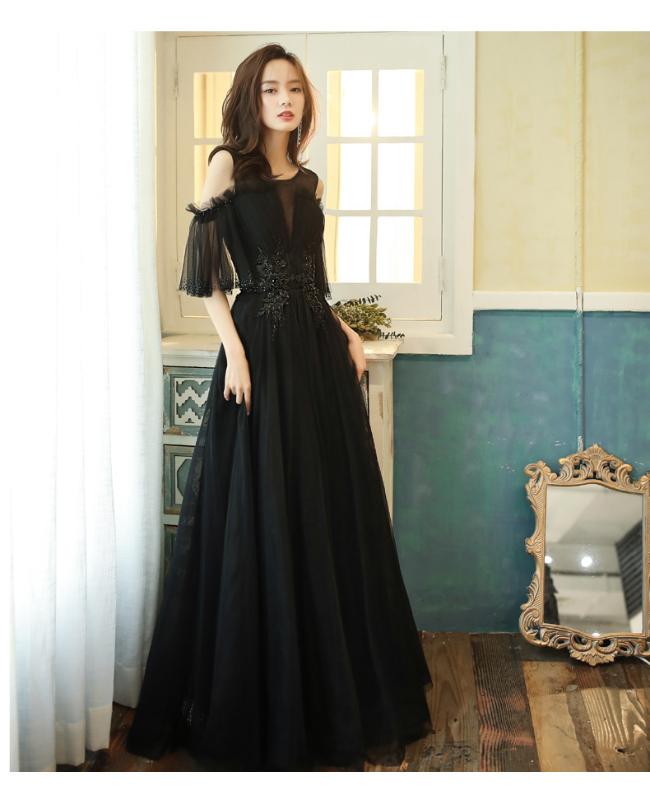

Fashion New Banquet Elegant Black Evening Dress Vintage Sequins Appliques Shining Long Prom Formal Gown Vestidos De Fiesta