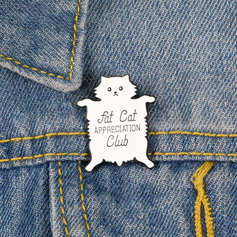 

White cat enamel pin fat cat appreciation club badge Cute cartoon animal jewelry club brooch wholesaleCute creative cartoon jewelry clothes