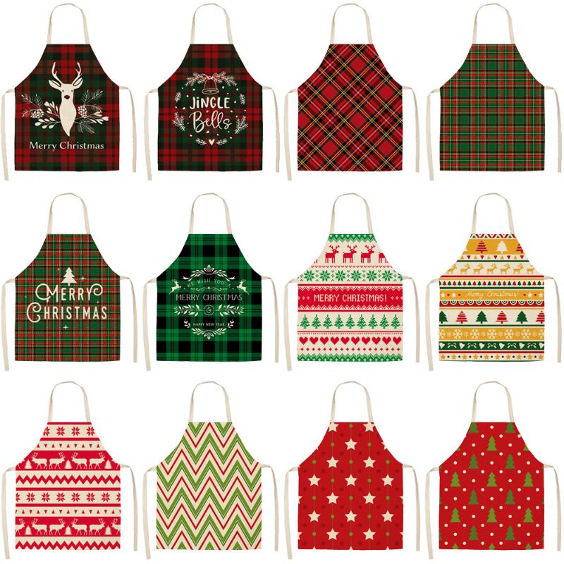 

Hot Women Plaid Cartoon Oil-proof Apron Christmas Pattern Kitchen Restaurant Cooking Bib Aprons Sleeveless Overalls Hanging Neck